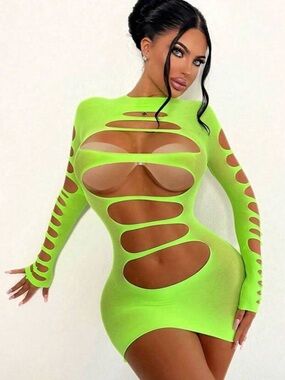 Neon Lime Cutout Bodycon Mini Dress